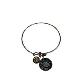 Ginger Snaps Charm Bangle Bracelet Snap Charm Silvertone Blue Rhinestones